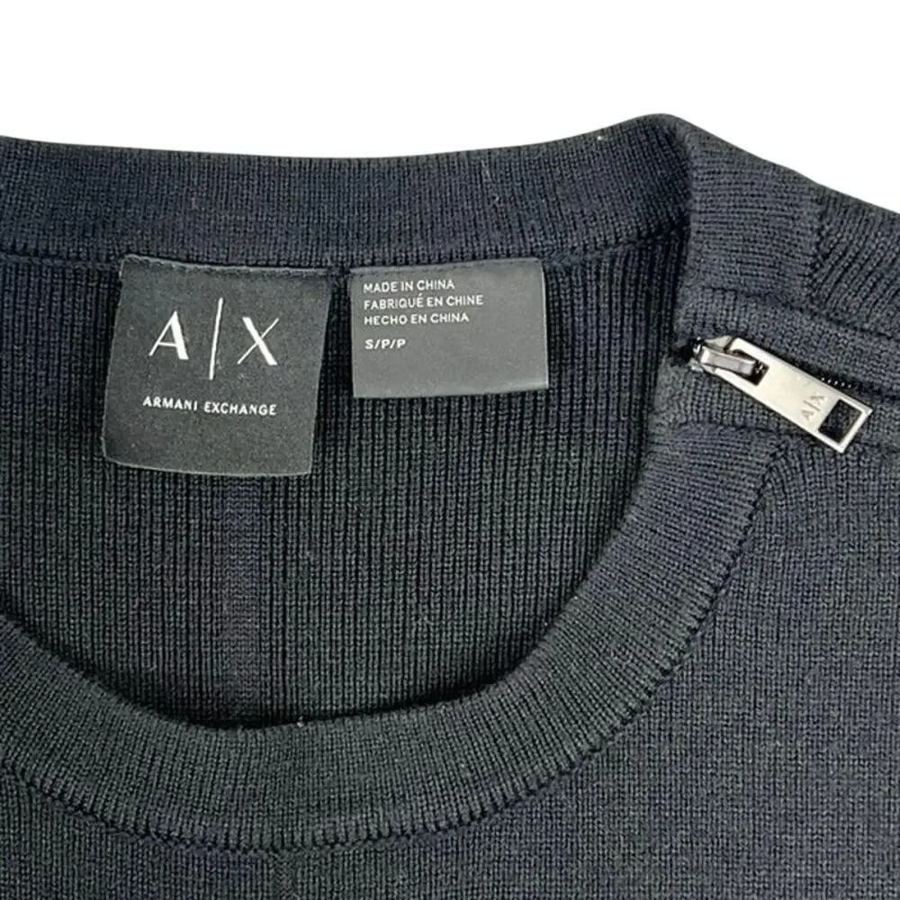 Armani Exchange A|X Black Textured Panel Crewneck Sweater Small